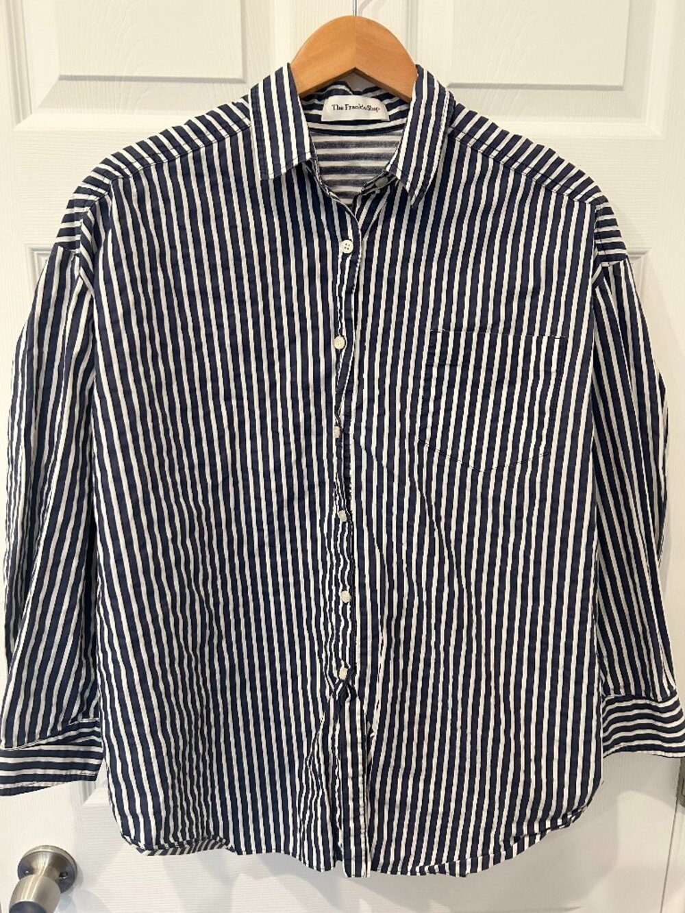 The Frankie Shop Oversized Melody Shirt in Navy Stripe